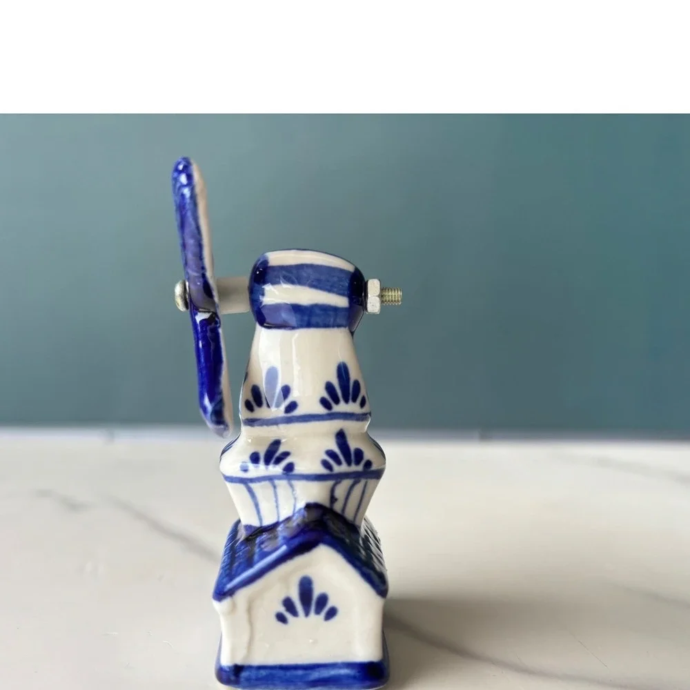 Delft Blue Ceramic Windmill Figurine Dutch Souvenir Miniature Moving Blades